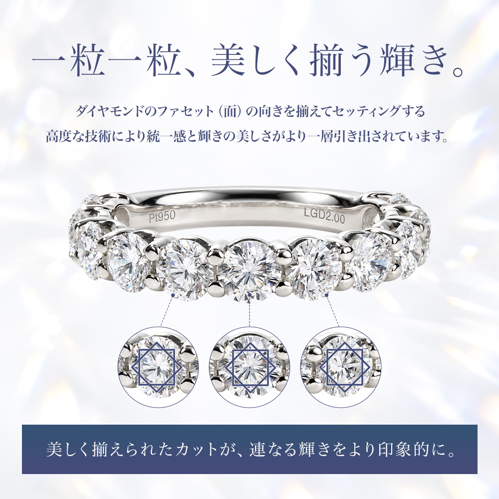 ラボグロウンダイヤモンド 2.0ct ハーフエタニティリング カラーバリエーション ディテール