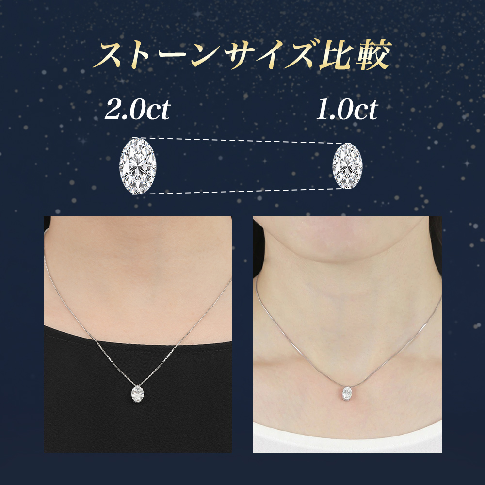 ラボグロウンダイヤモンド 2.0ct オーバルカット ネックレス サイズ比較