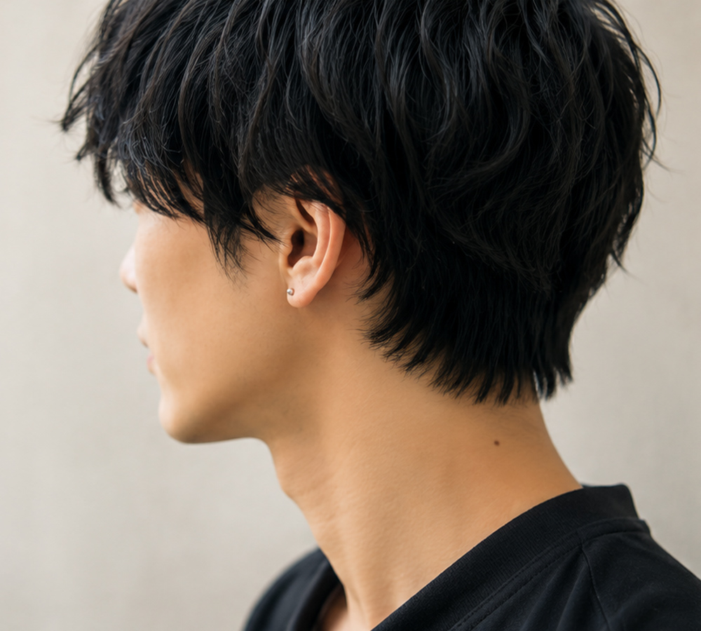 男性が丸玉ピアスを着用したイメージ